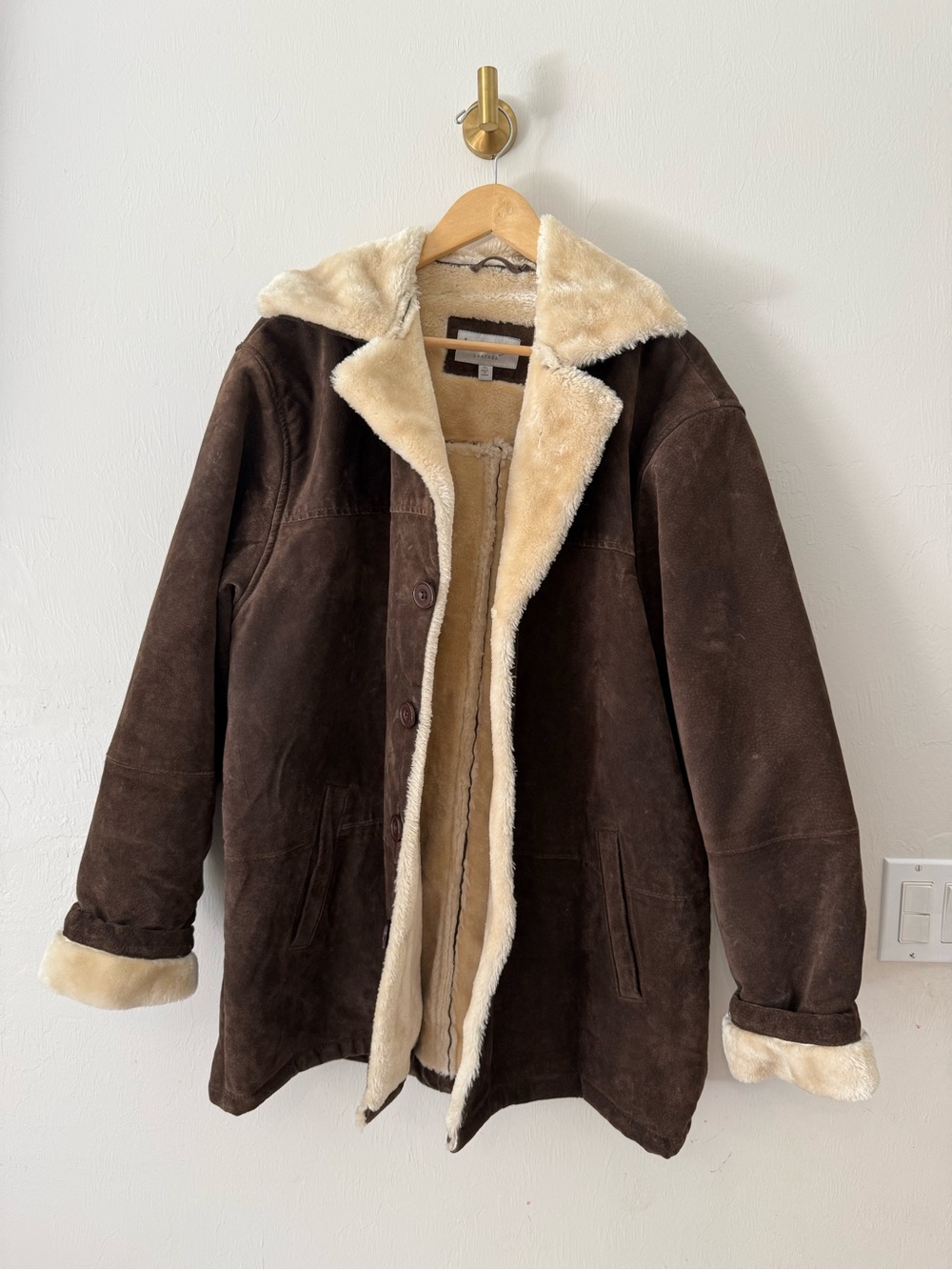 Vintage Brown Leather Jacket with Cream Fur